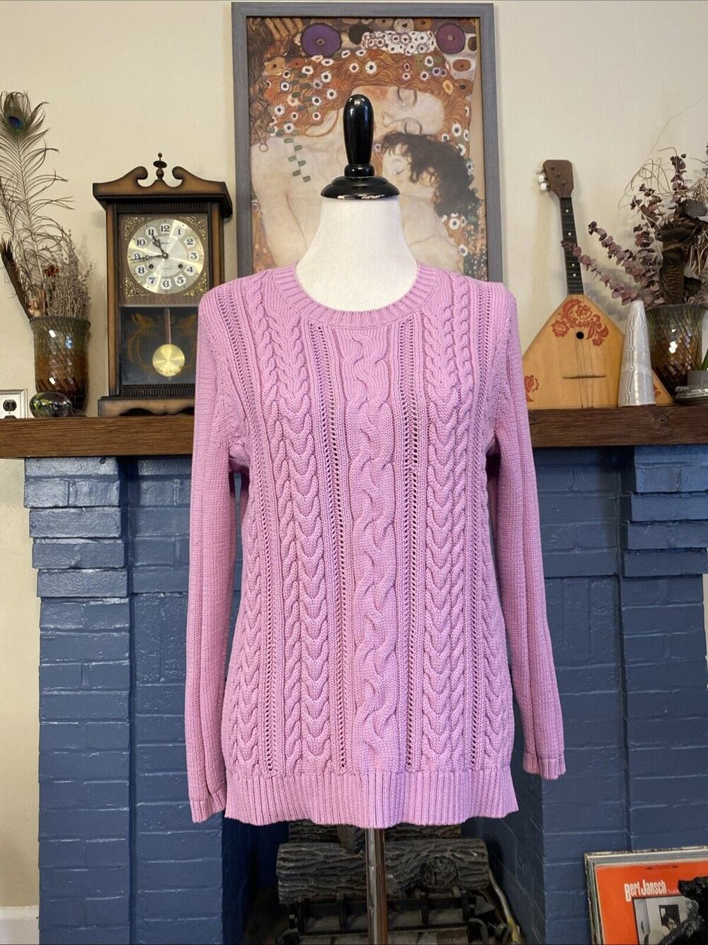 TALBOTS Sweater Womens Large Petite Lilac Cable Knit Crew Preppy Career Casual